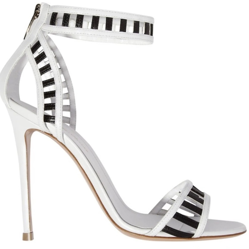 Gianvito Rossi Milano White Black Striped Cut Out Heels Women's Size 37.5 US 7.5